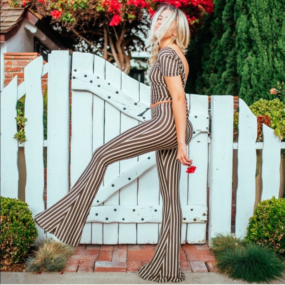 LOWEST❗️Brown Stripe 70s Flare Bell Bottom Pants
